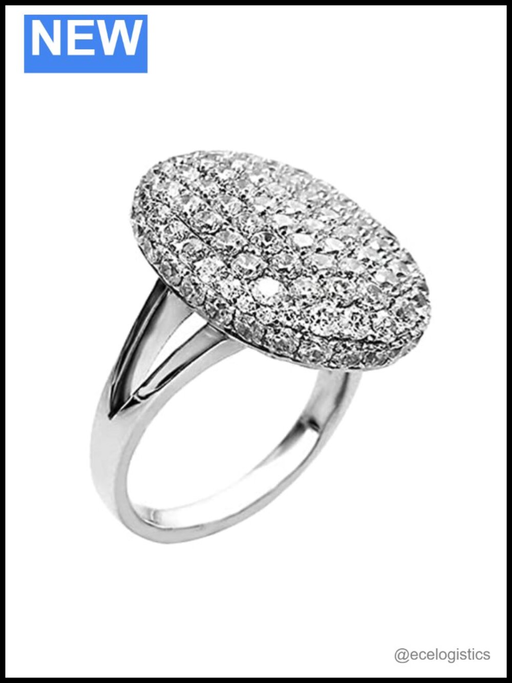 White Gold Plated Sterling Silver Engagement Ring AAA CZ Adjustable